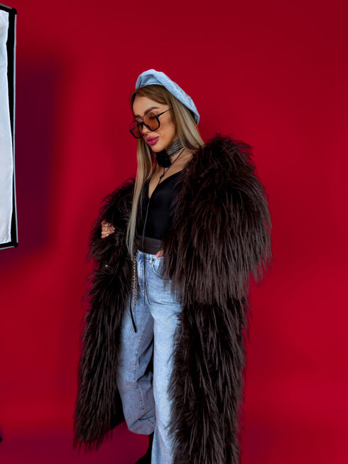 LUX artificial fur coat "ICY" LD05- choco