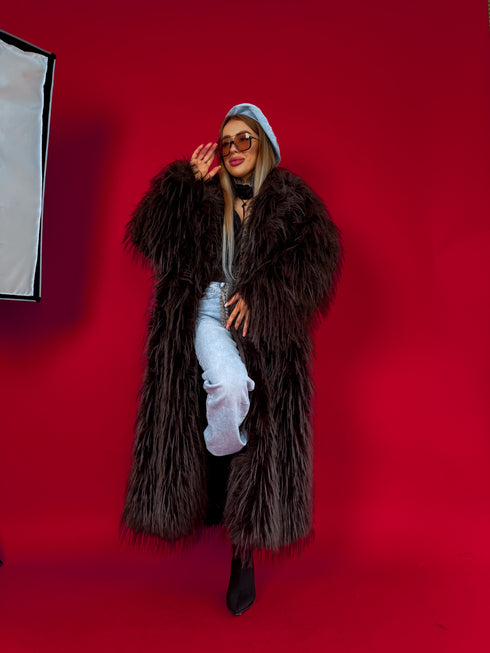 LUX artificial fur coat "ICY" LD05- choco