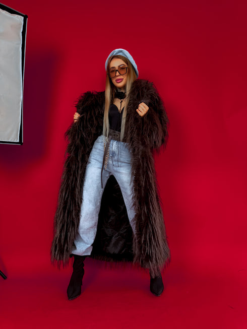LUX artificial fur coat "ICY" LD05- choco