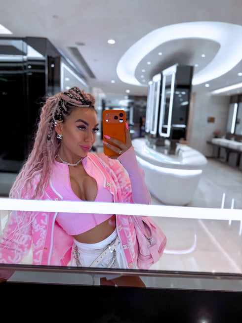 Elastic crop jacket "PROCESS LM88182" - soft pink PRE-ORDER