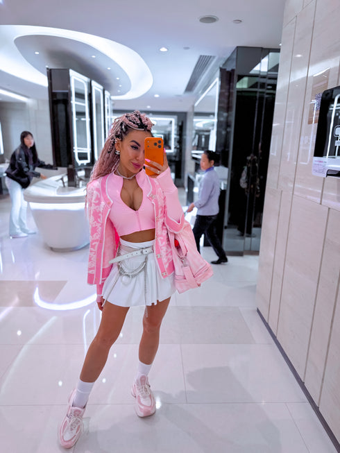 Elastic crop jacket "PROCESS LM88182" - soft pink PRE-ORDER