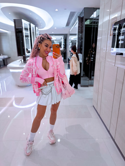 Elastic crop jacket "PROCESS LM88182" - soft pink PRE-ORDER