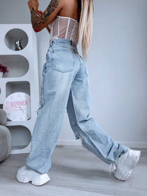 Džinsa bikses "VENOM SPIKES" A3342-A -GAIŠI ZILAS