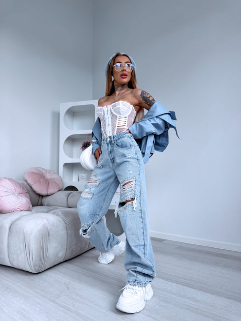 Džinsa bikses "VENOM SPIKES" A3342-A -GAIŠI ZILAS