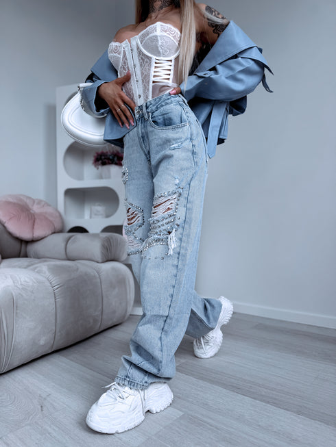 Džinsa bikses "VENOM SPIKES" A3342-A -GAIŠI ZILAS