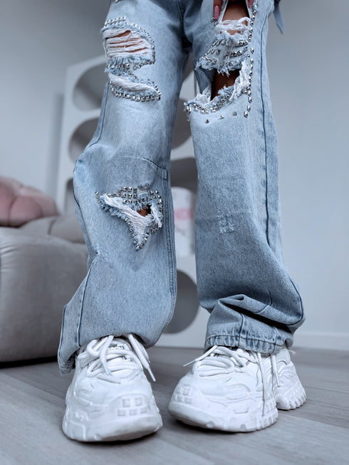 Džinsa bikses "VENOM SPIKES" A3342-A -GAIŠI ZILAS