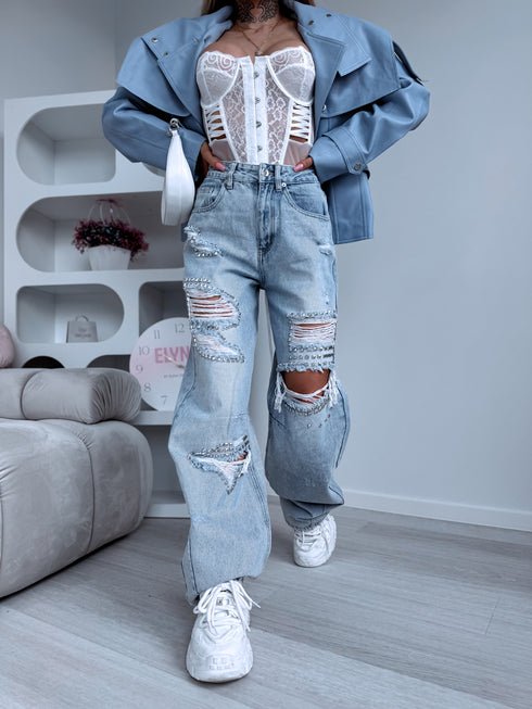 Džinsa bikses "VENOM SPIKES" A3342-A -GAIŠI ZILAS