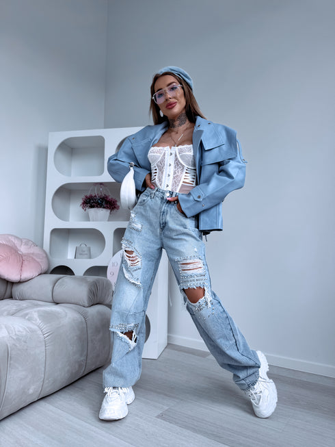 Džinsa bikses "VENOM SPIKES" A3342-A -GAIŠI ZILAS