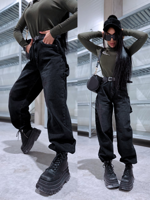 "WIDE BALLON" džinsa bikses 8379 - tumši pelēkas