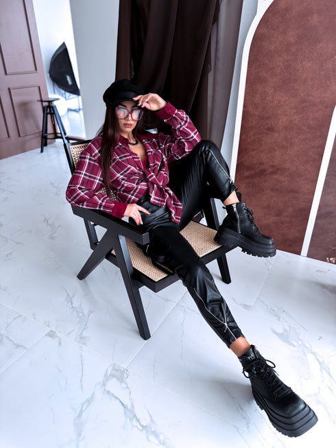 Rūtots krekls "COLLAR" ME221 - BORDO