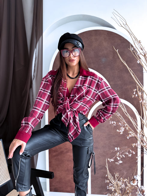 Rūtots krekls "COLLAR" ME221 - BORDO