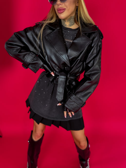 Куртка из искусственной кожи "MATCHA CV2139" - ЧЕРНАЯ