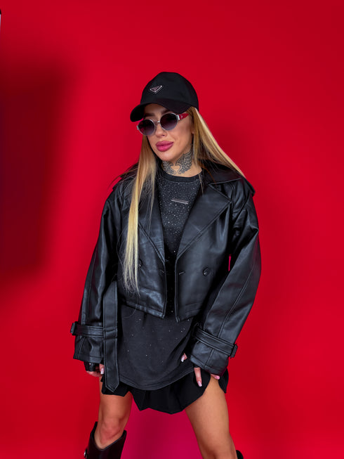 Куртка из искусственной кожи "MATCHA CV2139" - ЧЕРНАЯ