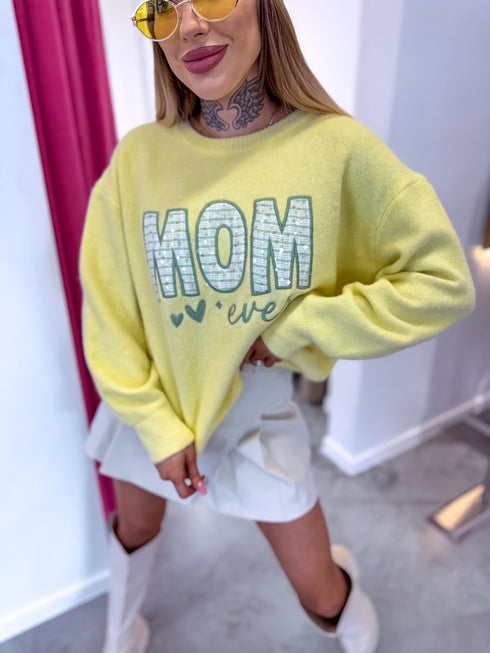 Džemperis su siuvinėjimu "MOM W48795" - GELTONAS