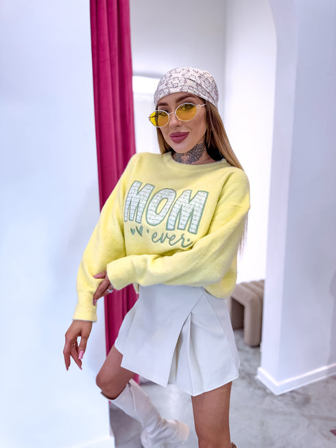 Džemperis su siuvinėjimu "MOM W48795" - GELTONAS