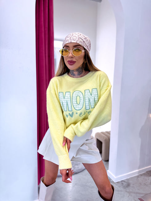 Džemperis su siuvinėjimu "MOM W48795" - GELTONAS