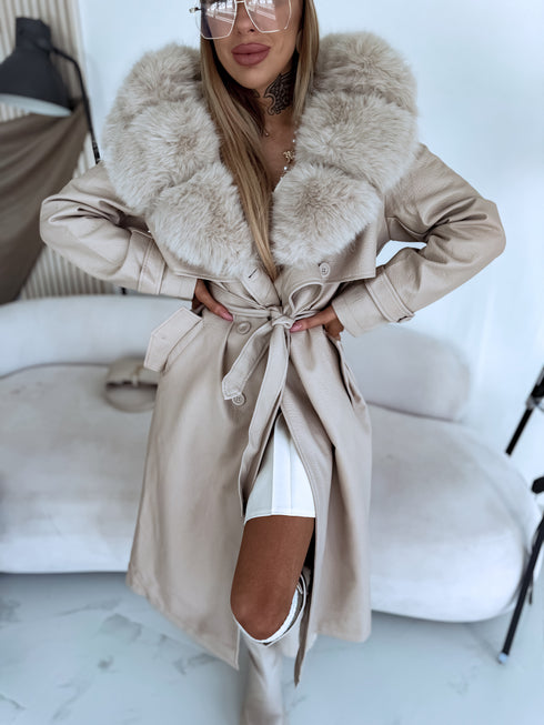 "PUDDING CV2184" leather-look trench coat - BEIGE PRE-ORDER