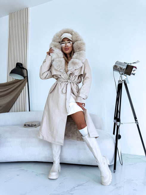 "PUDDING CV2184" leather-look trench coat - BEIGE PRE-ORDER