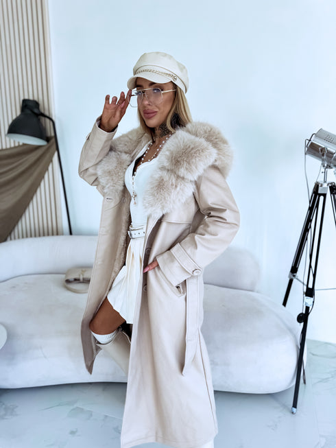 "PUDDING CV2184" leather-look trench coat - BEIGE PRE-ORDER