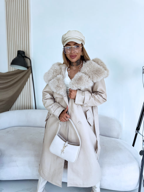 "PUDDING CV2184" leather-look trench coat - BEIGE PRE-ORDER