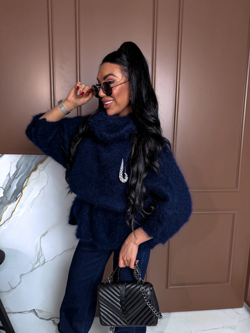 "MOHAIR" adīts džemperis - TUMŠI ZILS