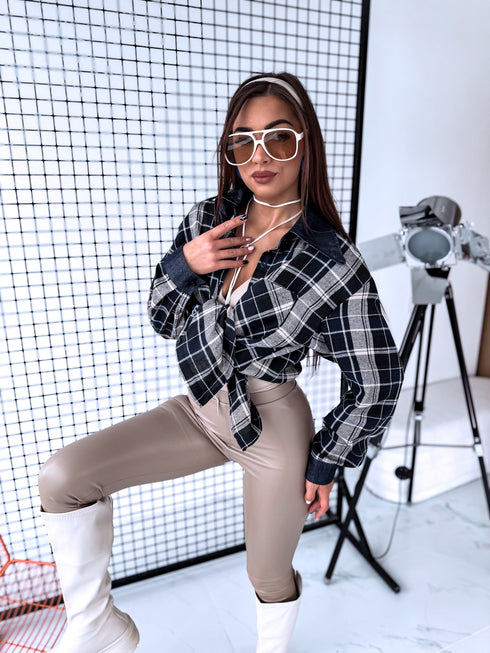 Rūtots krekls "COLLAR" ME221 - TUMŠI ZILS