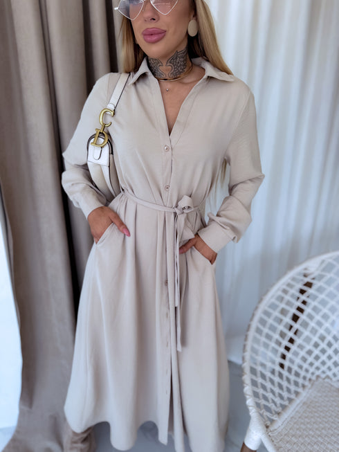 "MASTERPIECE" ilga suknelė - SMĖLIO spalvos