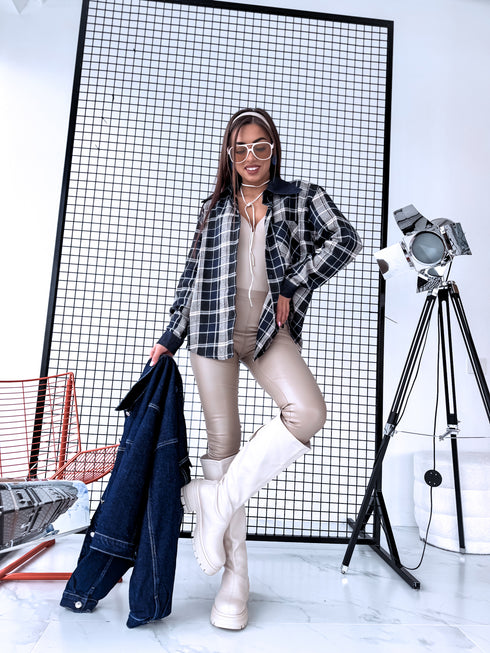 Rūtots krekls "COLLAR" ME221 - TUMŠI ZILS