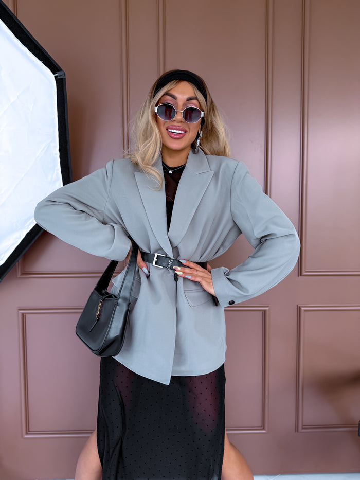 Oversized blazer with black sleeve buttons - KHAKI