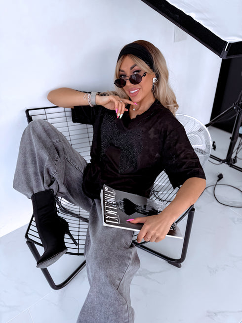 Tīkliņveida t-krekls "AESTHETIC" - MELNS