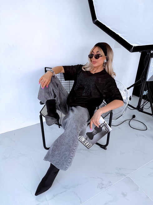 Tīkliņveida t-krekls "AESTHETIC" - MELNS