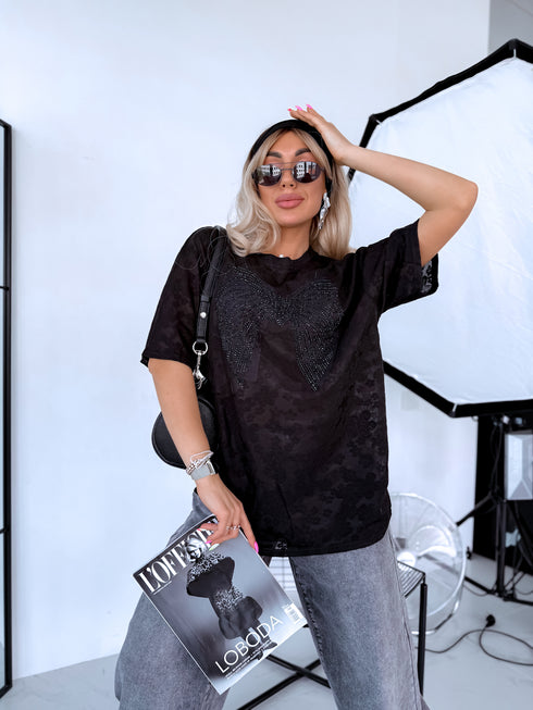 Tīkliņveida t-krekls "AESTHETIC" - MELNS