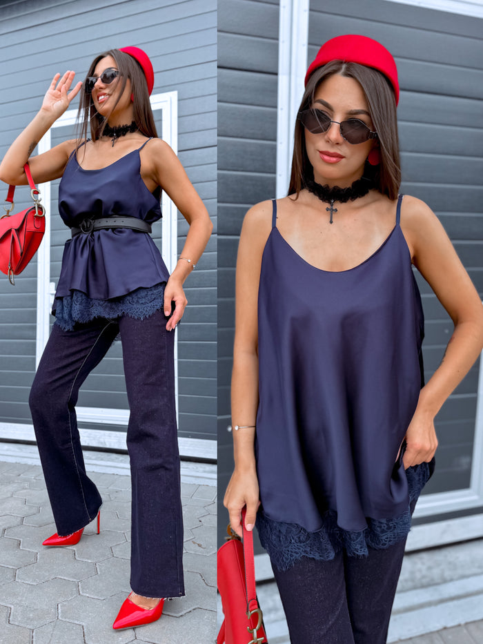 Lielizmēra topas "DREAMY LACE" 7929 - TAMSIAI MĖLYNA