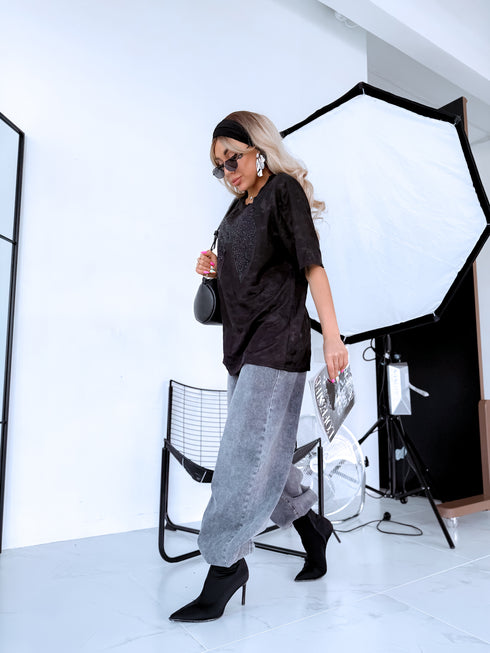 Tīkliņveida t-krekls "AESTHETIC" - MELNS