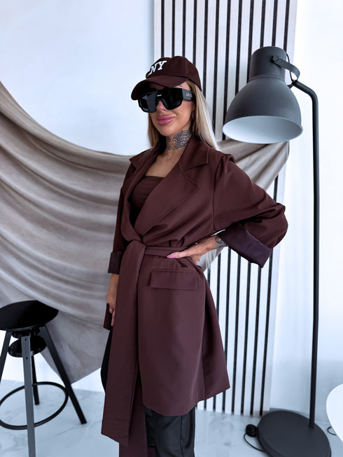 PLUS SIZE pagarinėta žakete + diržas "MAPLE 65150" - CHOCO