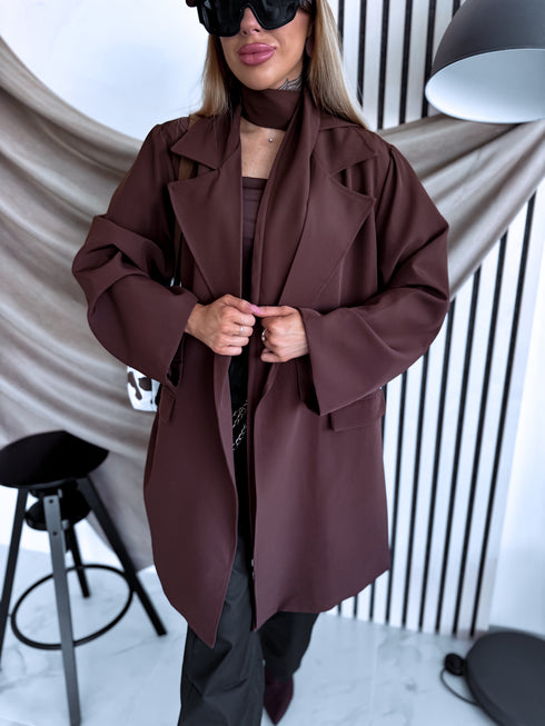 PLUS SIZE pagarinėta žakete + diržas "MAPLE 65150" - CHOCO