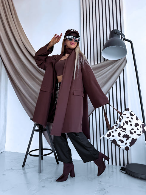 PLUS SIZE pagarinėta žakete + diržas "MAPLE 65150" - CHOCO