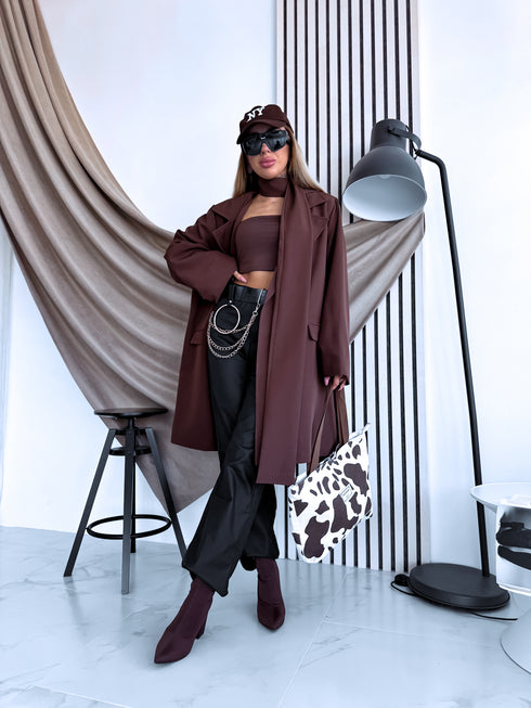 PLUS SIZE pagarinėta žakete + diržas "MAPLE 65150" - CHOCO