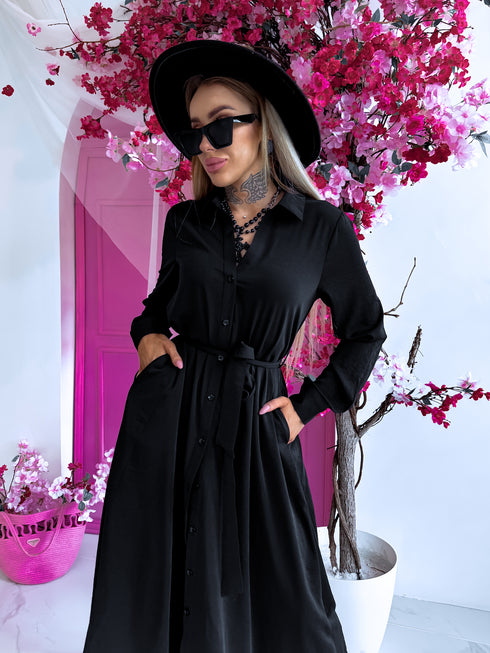 "MASTERPIECE" long shirt dress - BLACK