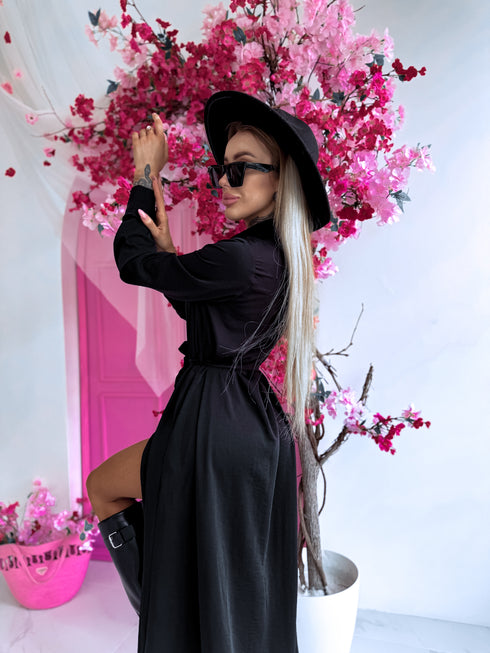 "MASTERPIECE" long shirt dress - BLACK