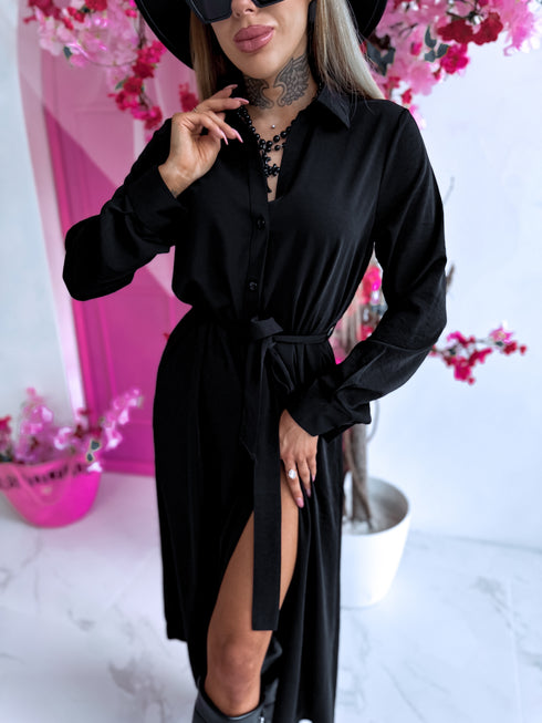 "MASTERPIECE" long shirt dress - BLACK