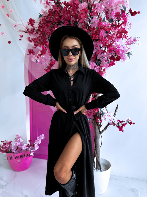 "MASTERPIECE" long shirt dress - BLACK