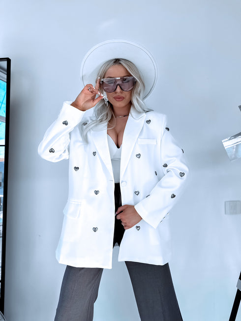LUX balta, ONE SIZE žakete "HEARTS" PRE-ORDER