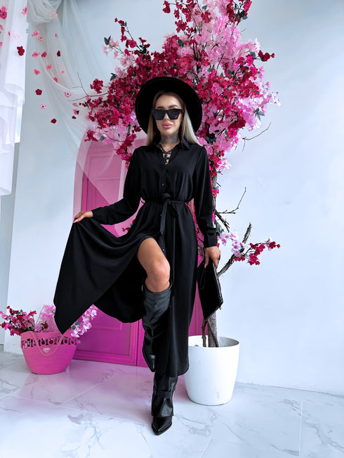 "MASTERPIECE" long shirt dress - BLACK