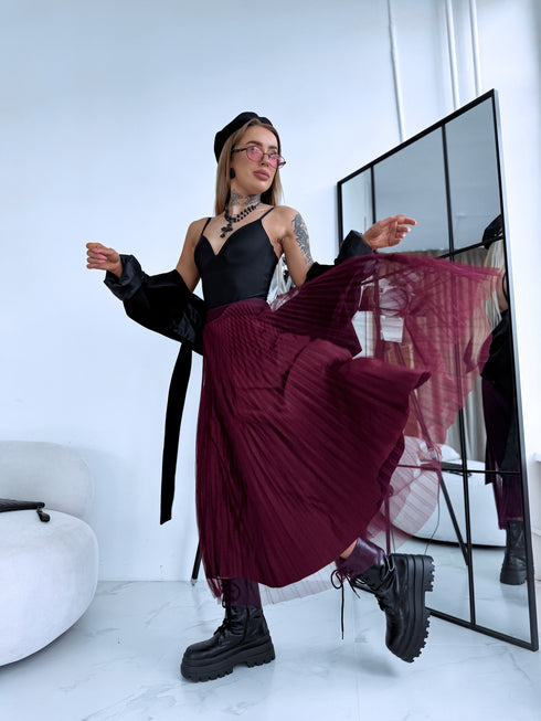 DIVPUSĖJI, tinklelio sijonai "ROSE SHINE 831" - BORDO