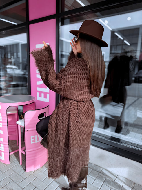 ELYNDI cardigan + belt "WARM FEELING" - CHOCO