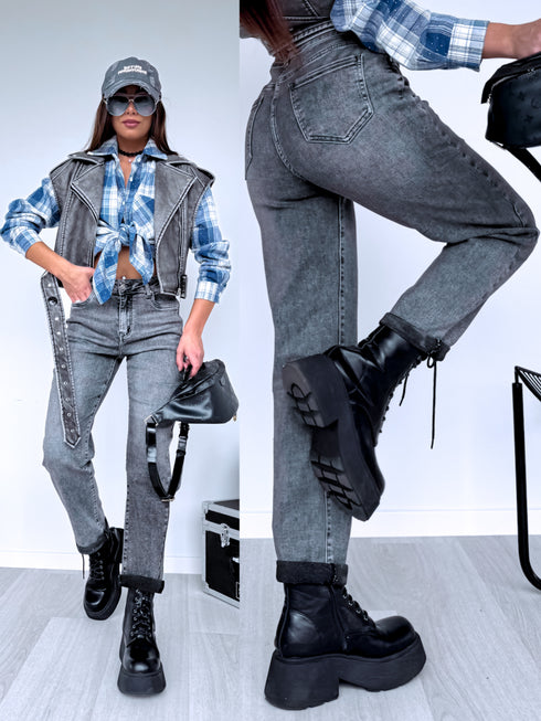 MOM FIT džinsai "THROWBACK" HM329-2 - PILKI