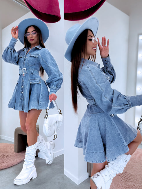 Denim dress + belt "CLUB TR0840" - BLUE