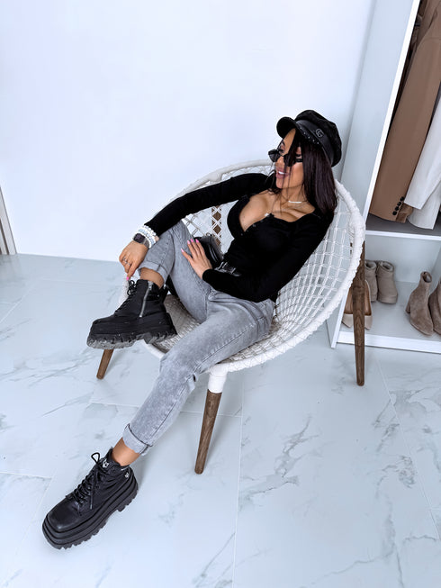 Серые джинсы MOM FIT ХМ306-6 "SMOKE"