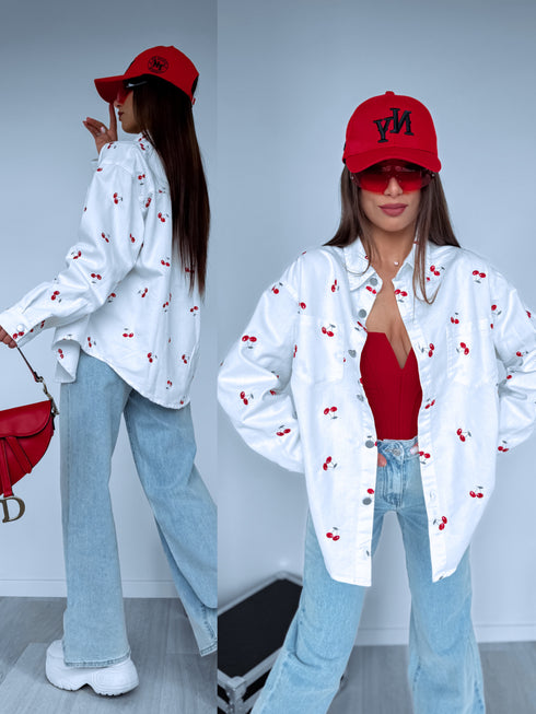 Džinsinis marškiniai "CHERRY MOOD" TR0857 - BALTI